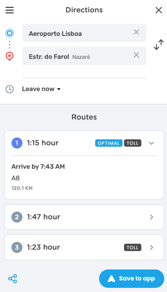 waze route to nazare